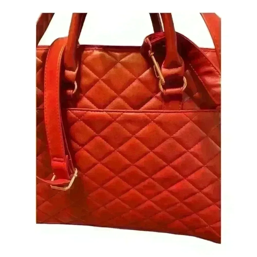 Bueno Quilted Red Faux Leather Laptop Bag Unisex Medium Workwear